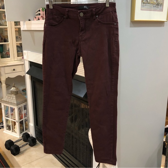 1822 Denim Pants - 1822 Denim Dark Burgundy Garnet Red Skinny Jean Pants